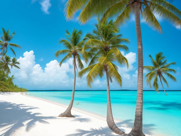 Une photographie à couper le souffle capturant la beauté d'une plage tropicale sur une île paradisiaque