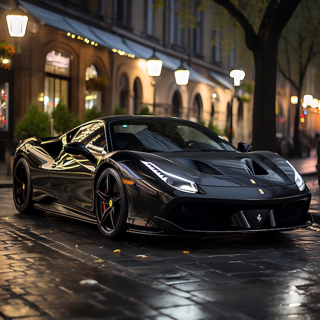 Une photographie à couper le souffle et très réaliste d'une luxueuse supercar Ferari garée avec élégance