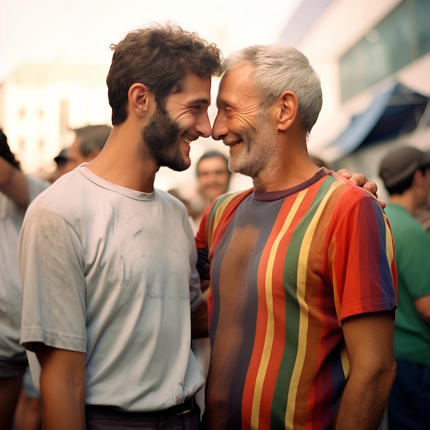Une photographie d'un couple gay d'hommes de 23 ans et d'un homme de 24 ans