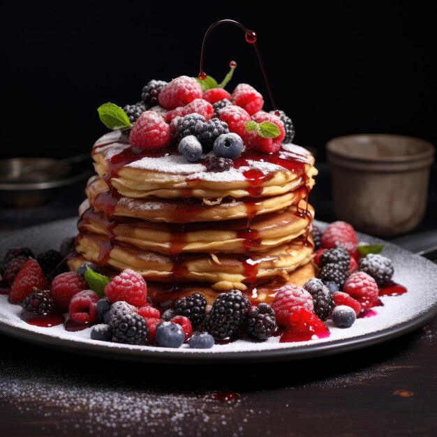 une photographie culinaire de crêpes aux baies IA générative