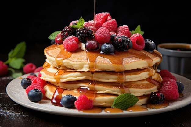 une photographie culinaire de crêpes aux baies IA générative