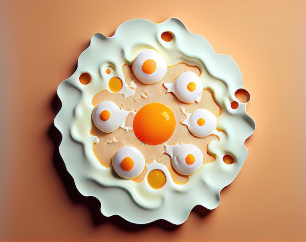 Photographie culinaire fantastique d'œufs au plat comme explosion de goût réalisée avec l'IA générative