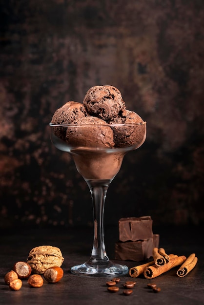 Photographie culinaire de glace au chocolat