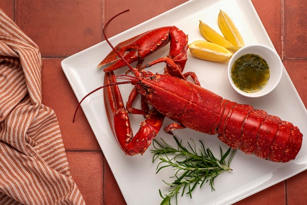 Photographie culinaire de homard et de citron