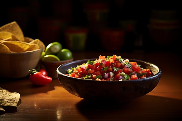 Photographie culinaire mexicaine de la fiesta du bol de salsa