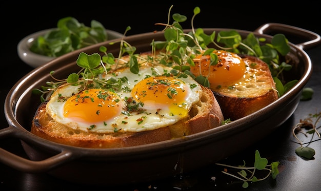 Photo photographie culinaire primée d'un toast avec des œufs