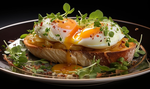 Photo photographie culinaire primée d'un toast avec des œufs