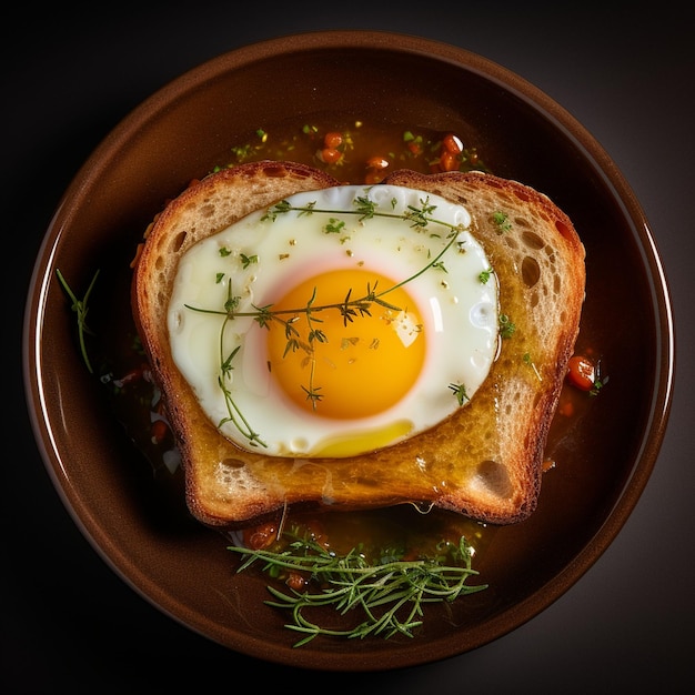 Photo photographie culinaire primée d'un toast avec des œufs