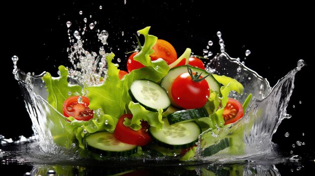 Photographie culinaire professionnelle de salade de légumes frais mélangés