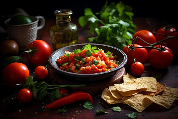 Photographie culinaire de recette de dîner de salsa