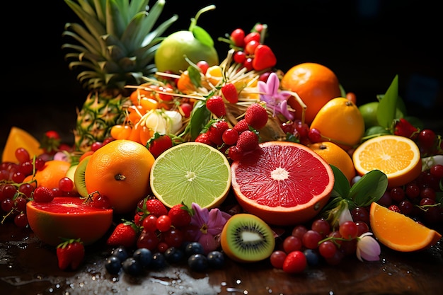 Photographie culinaire de sélection de fruits tropicaux