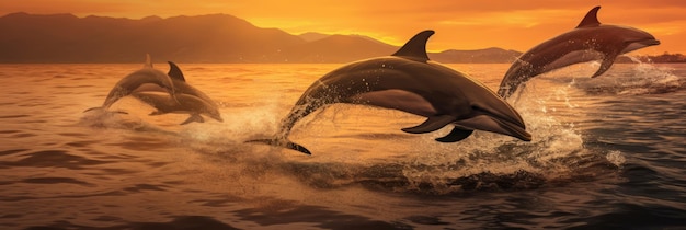 photographie de dauphins sautant hors de l'eau, affiche avec copie