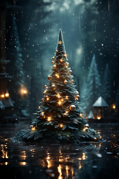 Photographie de décoration de forêt enchantée d'arbre de Noël