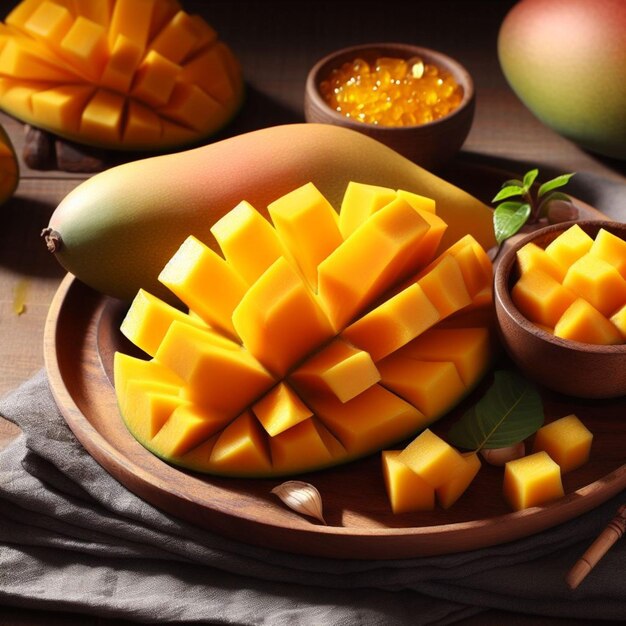 Photo une photographie d'une délicieuse mangue d'orange mûre fraîche, douce et juteuse