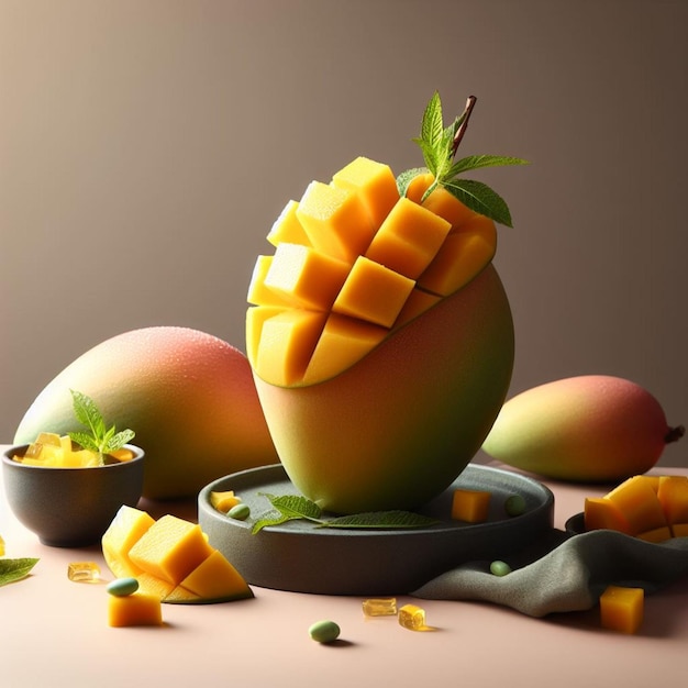 Une photographie d'une délicieuse mangue d'orange mûre fraîche, douce et juteuse