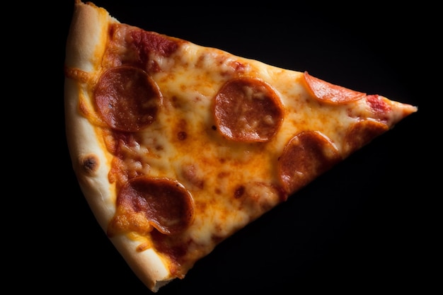 Une photographie d'une délicieuse tranche de pizza prise d'un point de vue aérien