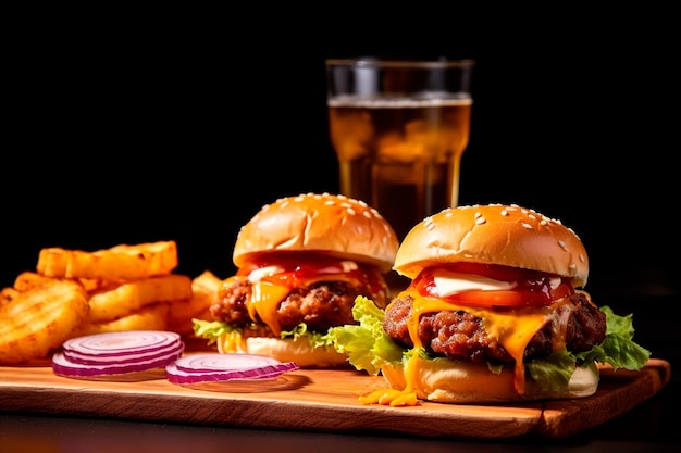 Photographie Double Burger Salade Sauce Barbecue Fromage Sauce Fromage Oignon Laitue