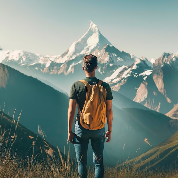 photographie à double exposition d'un homme et de la nature