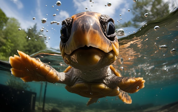 Photographie drôle de selfie de bébé tortue se bouchent