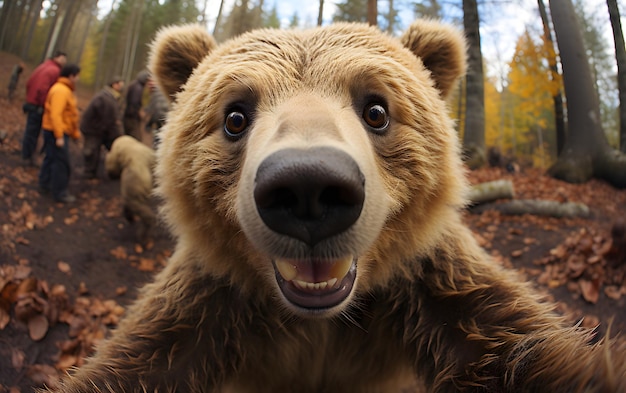 Photographie drôle de selfie d'ours de bébé se bouchent