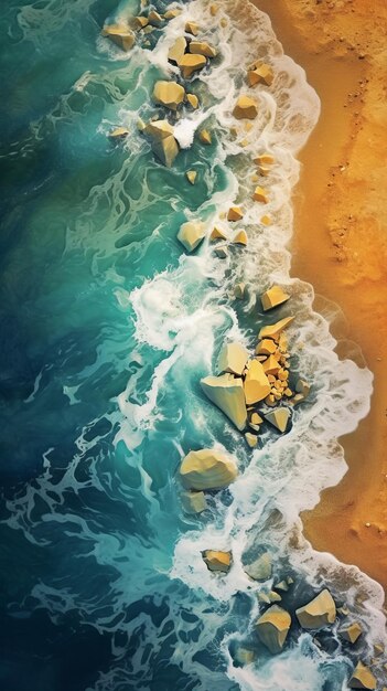 une photographie de drone d'une plage de sable dans le style de l'abstraction atmosphérique