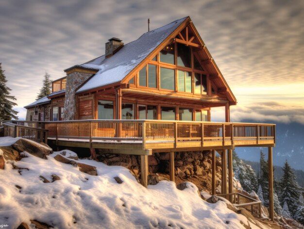 Photographie du chalet avec paysage