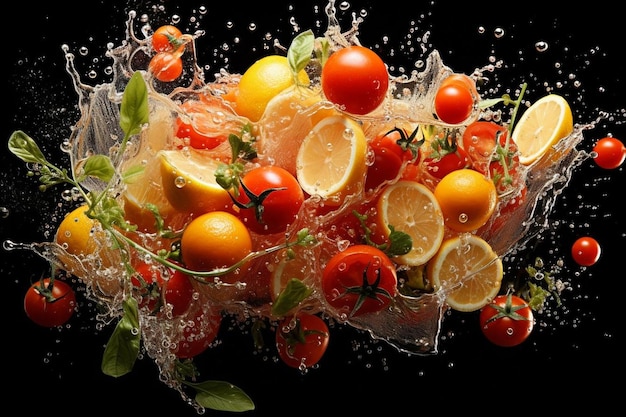 La photographie du jus de tomate Splash de tomate à la peau d'agrumes en bonne santé