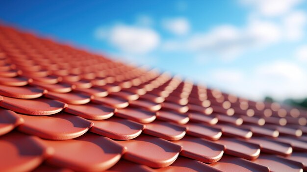 Photographie du nouveau toit En gros plan des tuiles rouges sur le ciel bleu