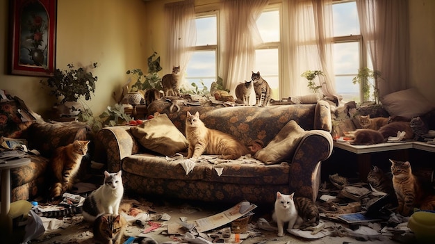Photo photographie du salon du refuge confortable pour les chats