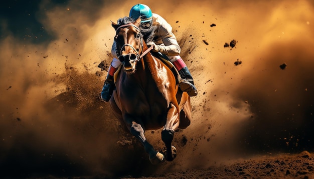 Photo photographie dynamique éditoriale de courses de chevaux dans l'hippodrome
