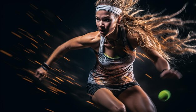 Photographie dynamique éditoriale d'un joueur de tennis en action