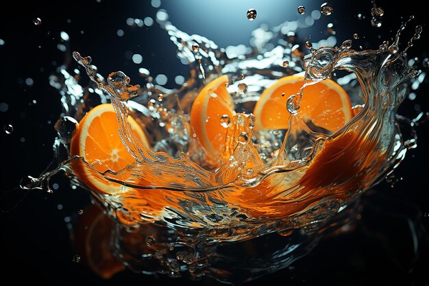 Photographie des éclaboussures d'eau avec des lumières au néon orange