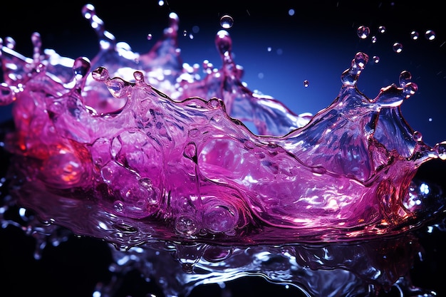 La photographie des éclaboussures d'eau avec des lumières au néon violet