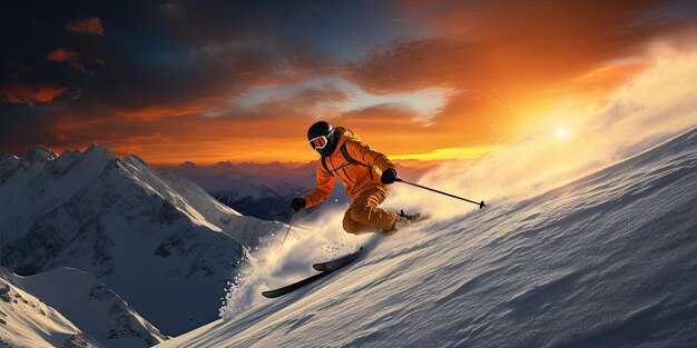 photographie d'écotourisme de ski. Skier en vol. Repos actif dans les montagnes.