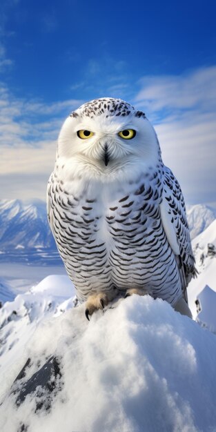 Une photographie époustouflante d'un hibou de neige capturant la beauté d'un paysage gelé