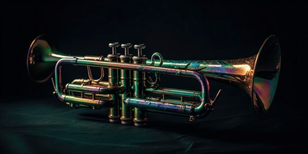 Photographie étonnante d'un instrument de trompette dans une pièce sombre générée par l'IA