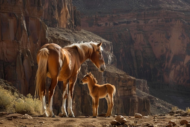 Une photographie évocatrice d'un cheval sauvage nuzzling i générative ai