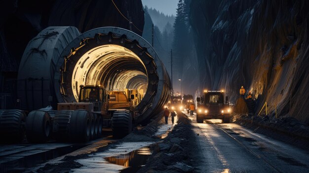 photographie de l'excavatrice de construction de tunnel routier en béton