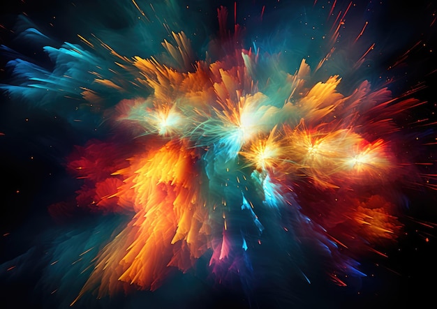 Une photographie expressionniste abstraite d'un feu d'artifice de Diwali capturant les éclats explosifs de