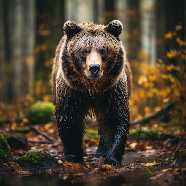 Photographie de la faune d'un ours debout dans la forêt