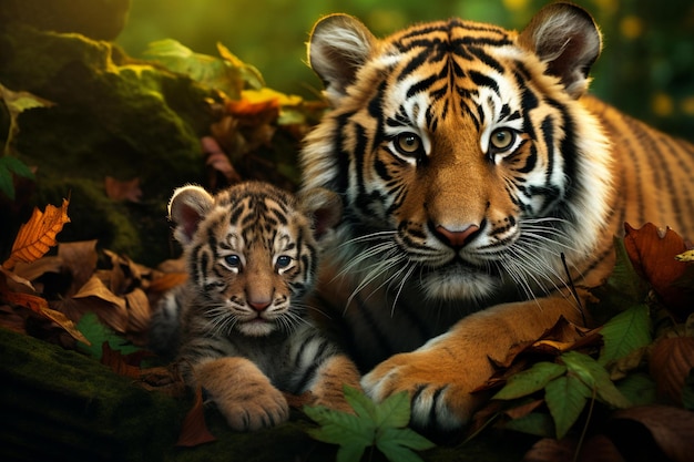 Photographie de la faune Tigre et son petit
