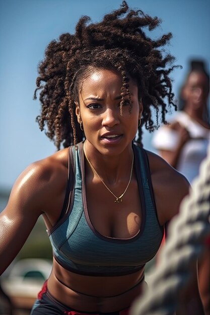 photographie d'une femme africaine sportive en forme et tonique qui s'entraîne dans une salle de sport d'entraînement fonctionnel