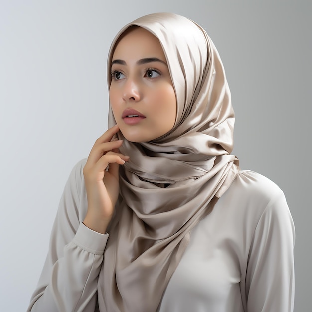 Une photographie d'une femme malaisienne malaisienne dans une pose curieuse et étonnante avec un doigt