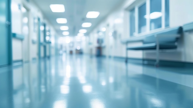 Une photographie floue de l'intérieur d'un hôpital capturant l'essence d'un service de santé occupé en mettant un focus doux pour un fond calme Créé en utilisant le style de photographie flou de l'hôpital AI Génératif