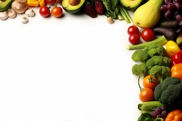 Photographie de fond de studio d'aliments sains de différents fruits et légumes