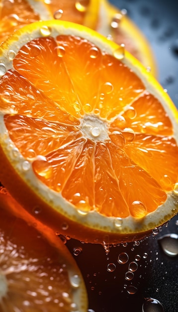 Photo une photographie de fruits d'orange frais avec des éclaboussures cinématographiques