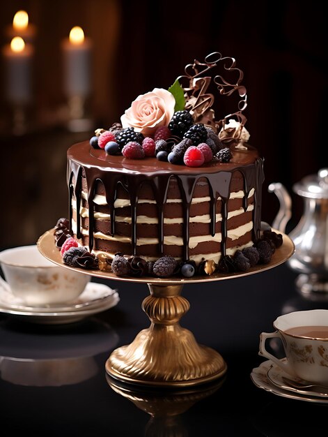 une photographie d'un gâteau au chocolat