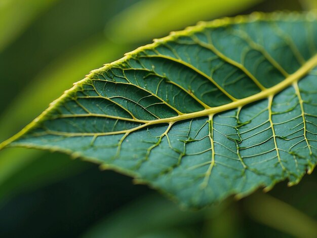 Photographie générée par l'IA du détail d'une feuille verte