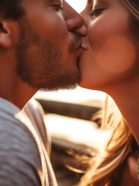 Photographie en gros plan deux personnes s'embrassant portrait