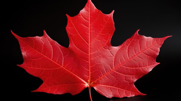 Une photographie en gros plan d'une feuille d'érable rouge vif